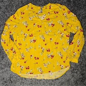 Chic Floral Yellow Blouse for Women Large